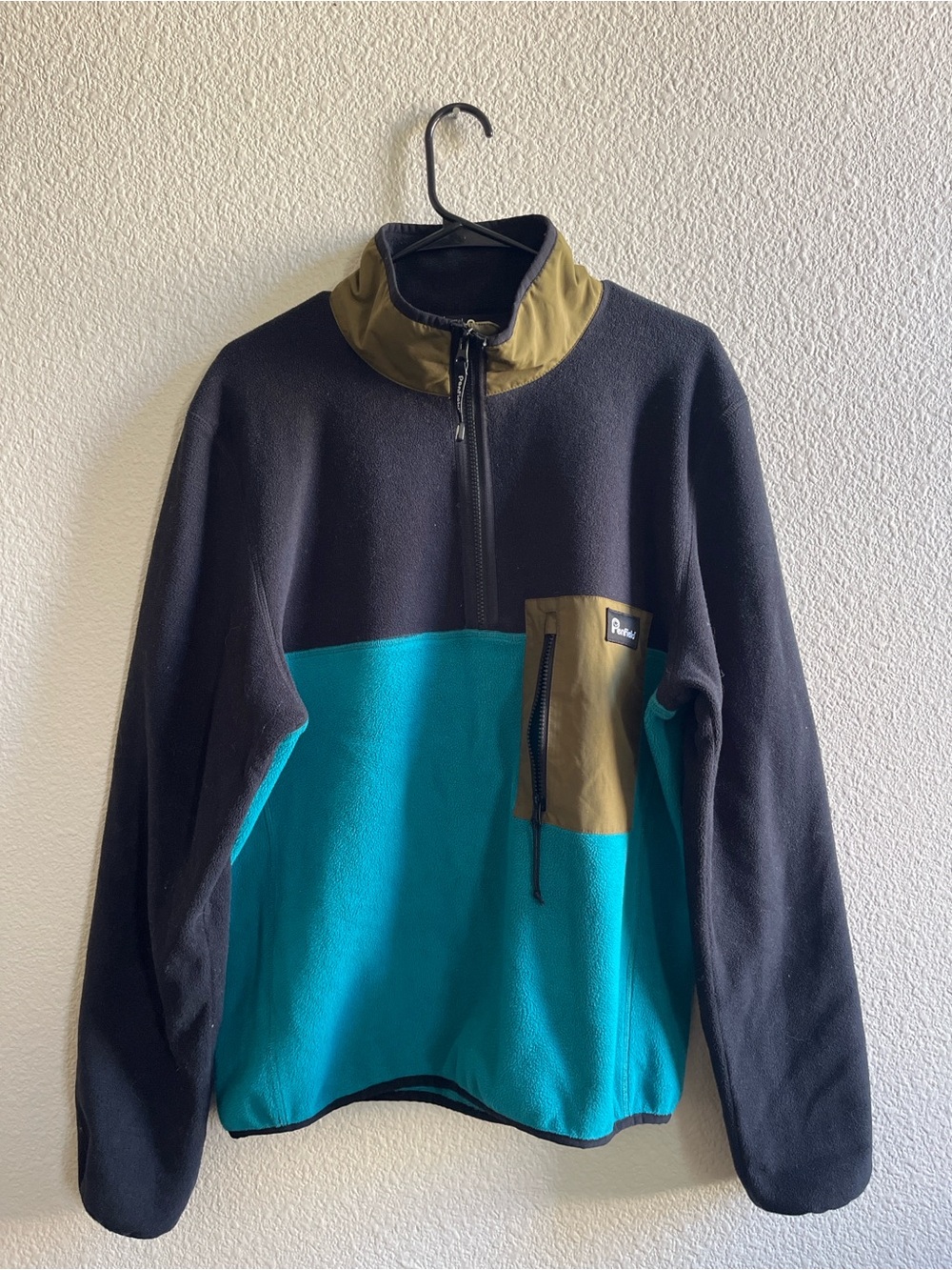 Penfield Colorblock Quarter-Zip Fleece Sweater - Teal, Black & Olive